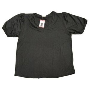 NWT Mod Ref Womens Puff Sleeve V-Neck Knit Stretch Tee Black XXL